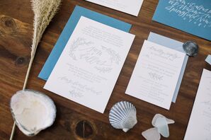Light Blue and White Invitations with Leaf Detailing