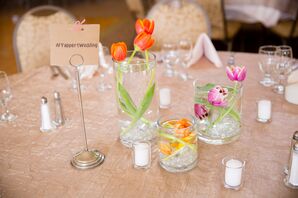 Champagne Reception Table Decorations with Tulip Centerpieces