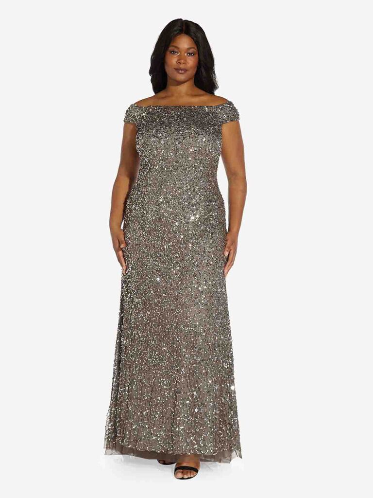 Adrianna Papell sequined black-tie optional evening dress 