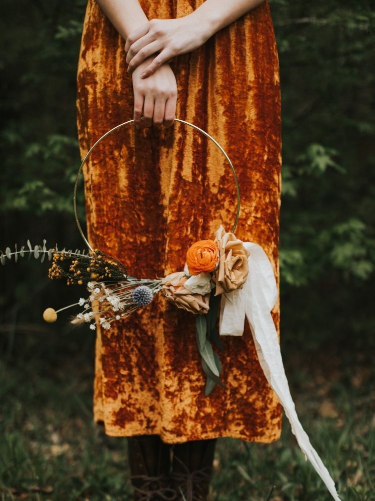metal hoop boho wedding bouquet alternative