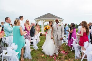 Neutral Groom's Suit With Circus Rose Boutonniere