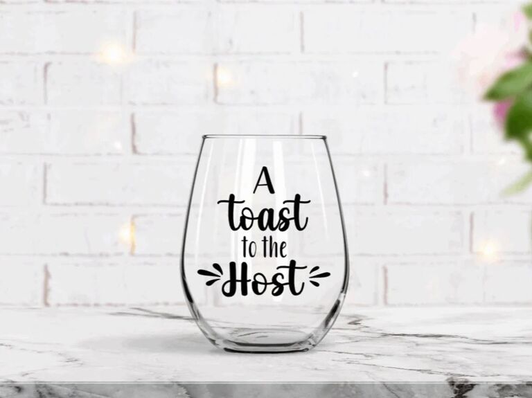 A Toast to the Host stemless wine glass gift for shower host