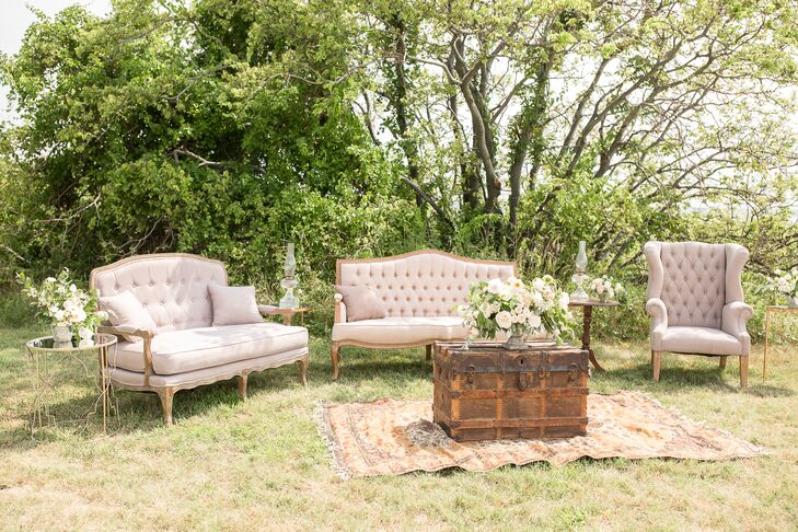 Antique Tufted Lounge Furniture and Trunk