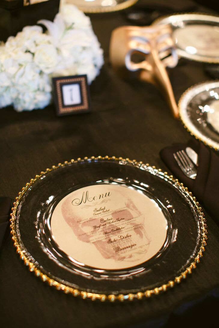Gold-Rimmed Chargers with Round Dinner Menu