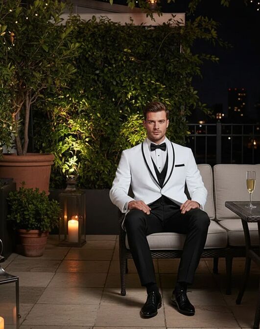BLACKTIE XAVIER White Wedding Tuxedo White Tuxedo - 5