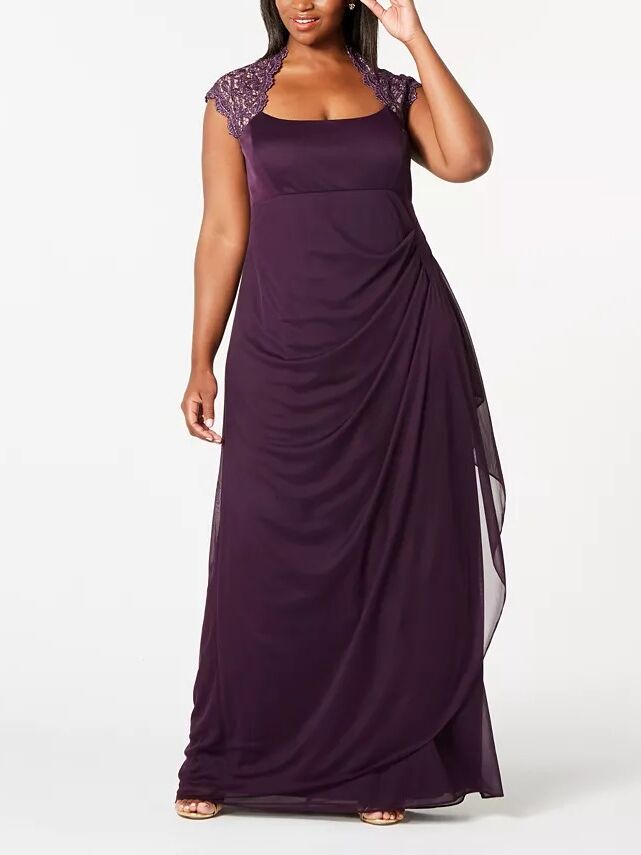 Plus-size plum maxi dress with embellished short sleeves from Macy's