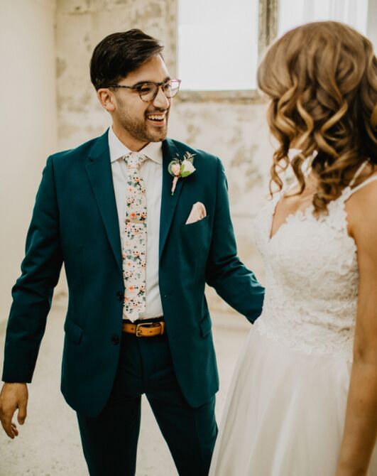 Suit Shop Men's Teal Suit Tuxedo - 5