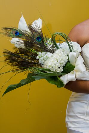 Tall Calla Lily and Peacock Feather Bridal Bouquet
