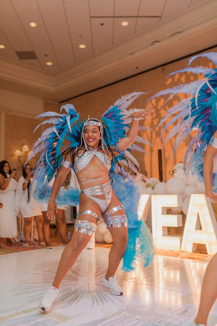 Trinidadian Carnival Dancers With Wings Perform at Ballroom Reception