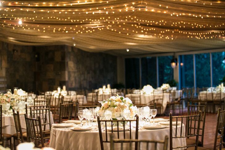 String lights hung high above the mansion's ballroom gave the spacious venue a more intimate feel.