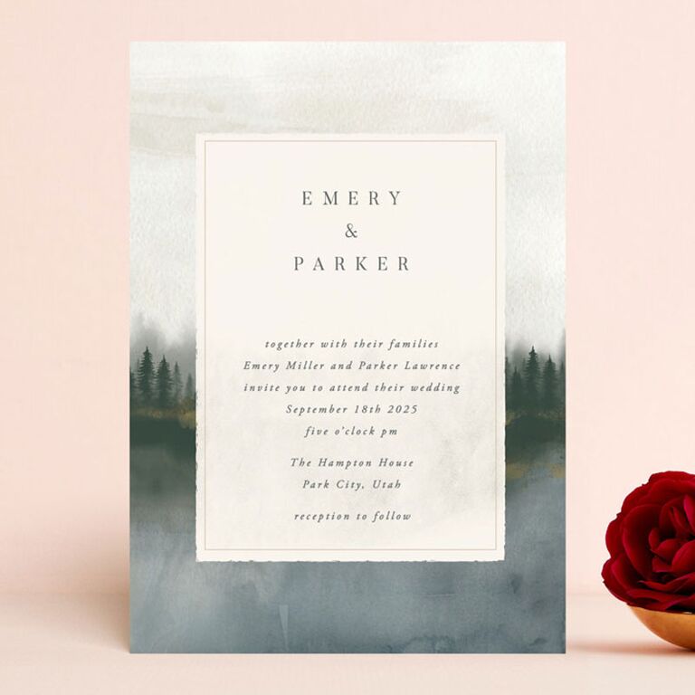 Ethereal lake scene affordable wedding invitation 