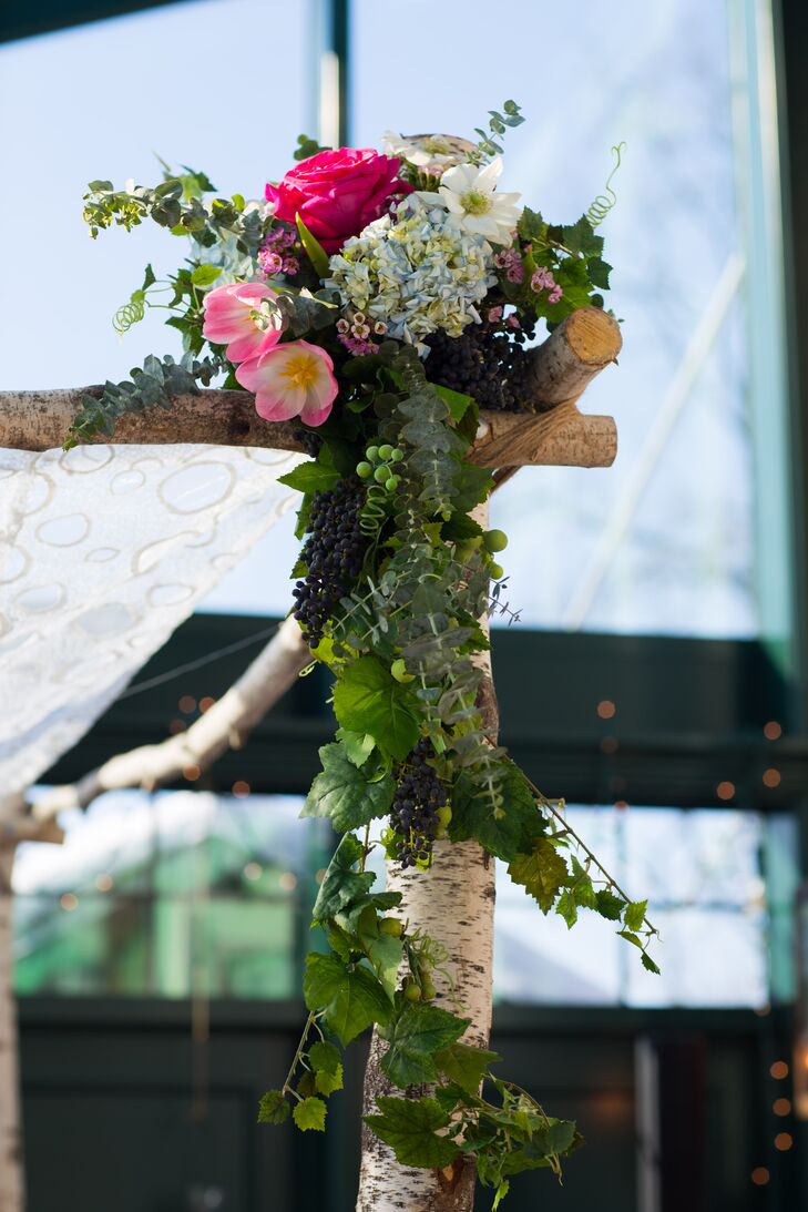Birch Huppah with Cascading Vine and Berry Arrangements
