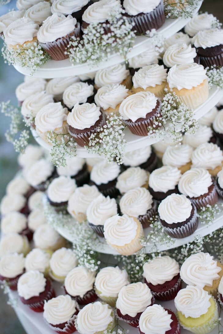 Cupcake Display with Baby's Breath Accents