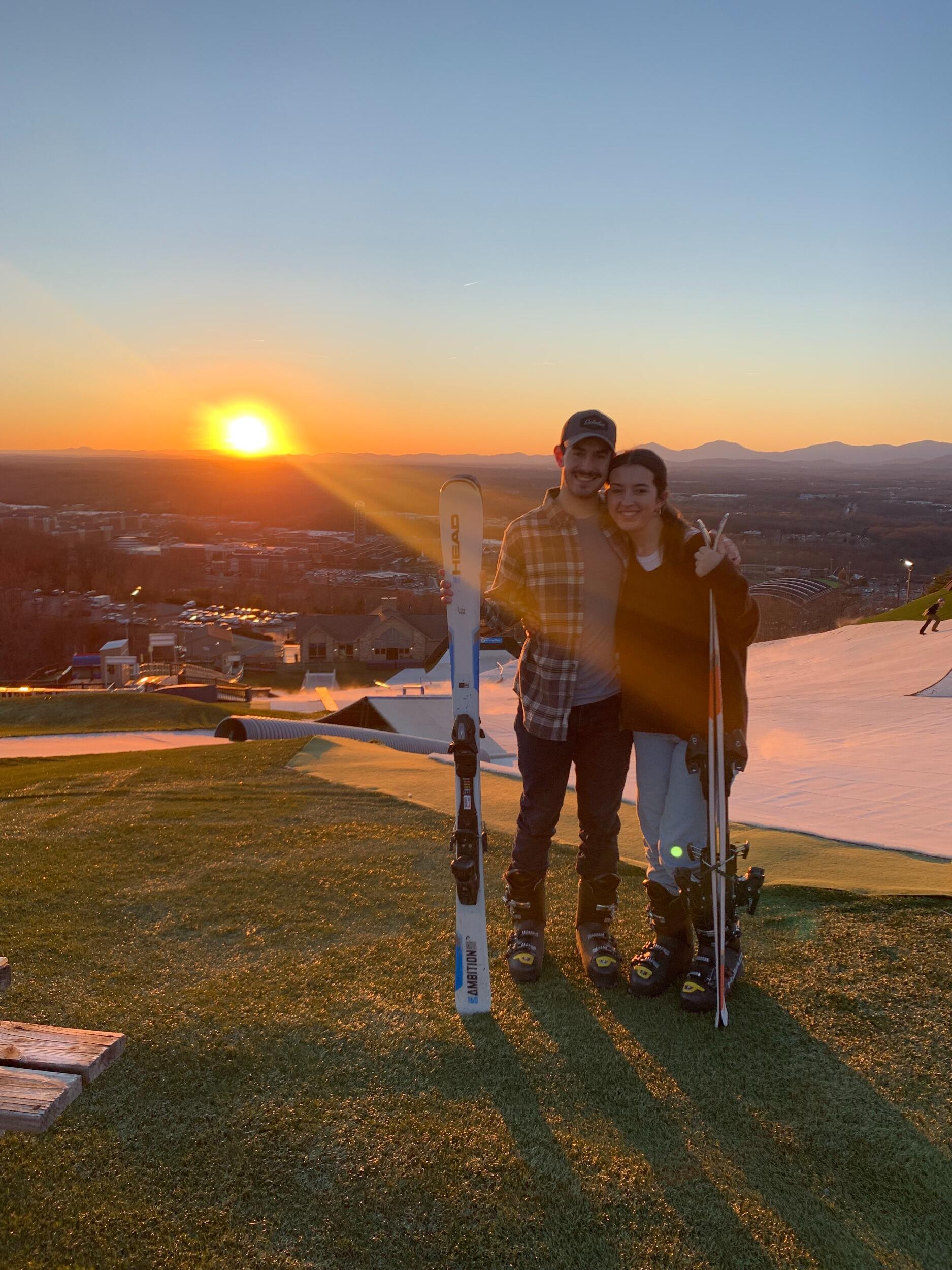 Andrew attempted to teach Haley how to ski at Liberty's ski slope.