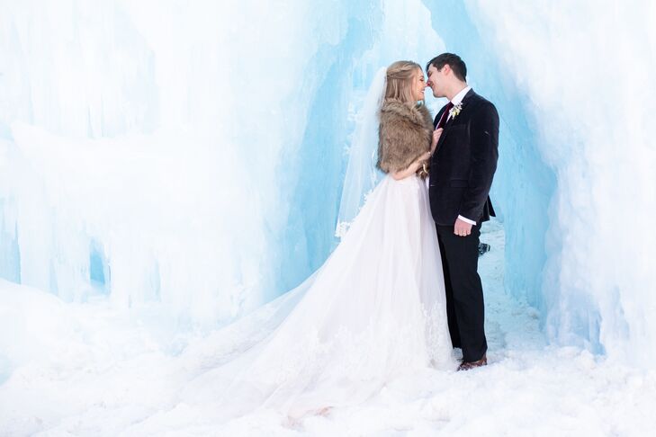 Only immediate family attended Jaley	Meibos and Aaron Weinheimer's intimate winter wedding at the Ice Castles in Dillon, Colorado. "It's actually funn