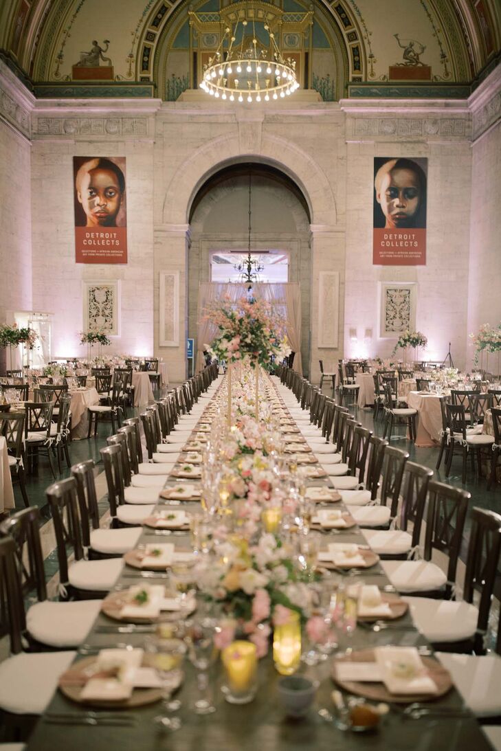 Long Reception Table at Detroit Institute of Arts Wedding