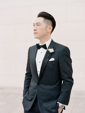 Groom in Tux at Segerstrom Center for the Arts in Costa Mesa, California