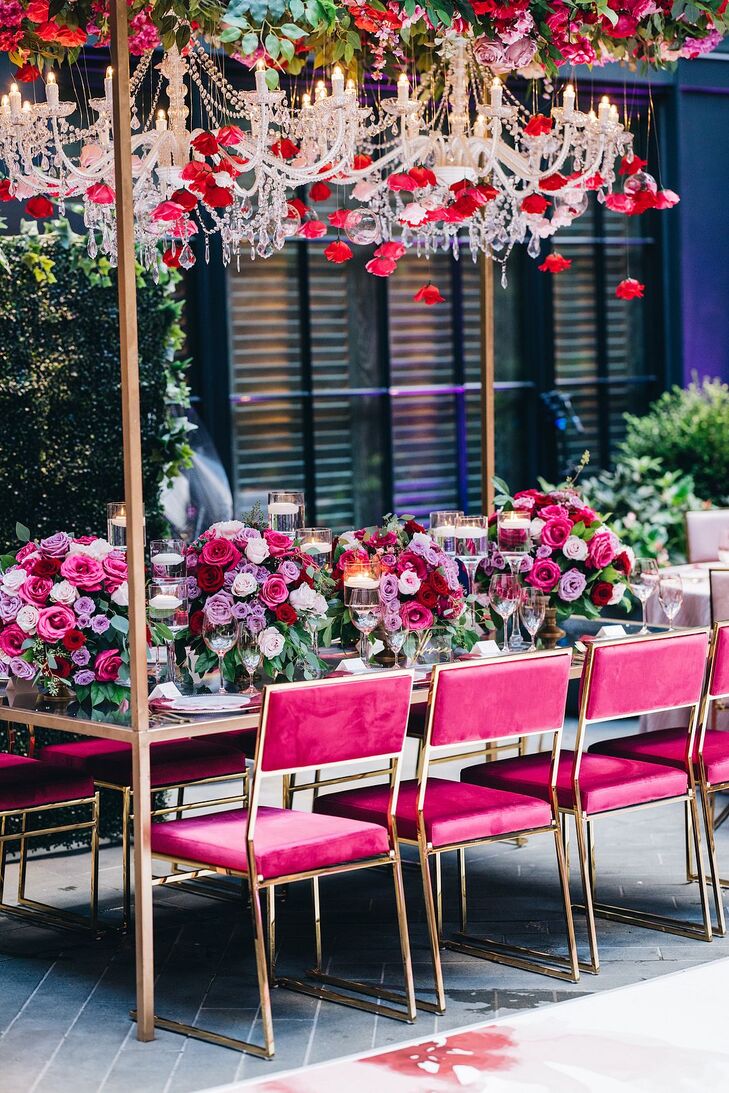Pink Velvet Chairs and Rose Centerpieces for Reception at Sagamore Pendry Hotel in Baltimore