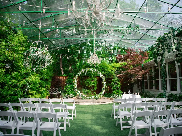 Outdoor ceremony space at Magnolia Terrace small wedding venue Frisco, Texas