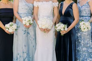White Bouquets and Blue Bridesmaid Dresses