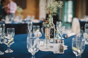 Navy Linens with Glass Centerpiece