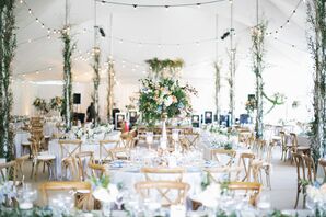 Tented Reception with Branches and Greenery Centerpieces