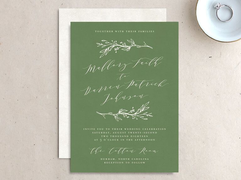 Rustic green wedding invitation