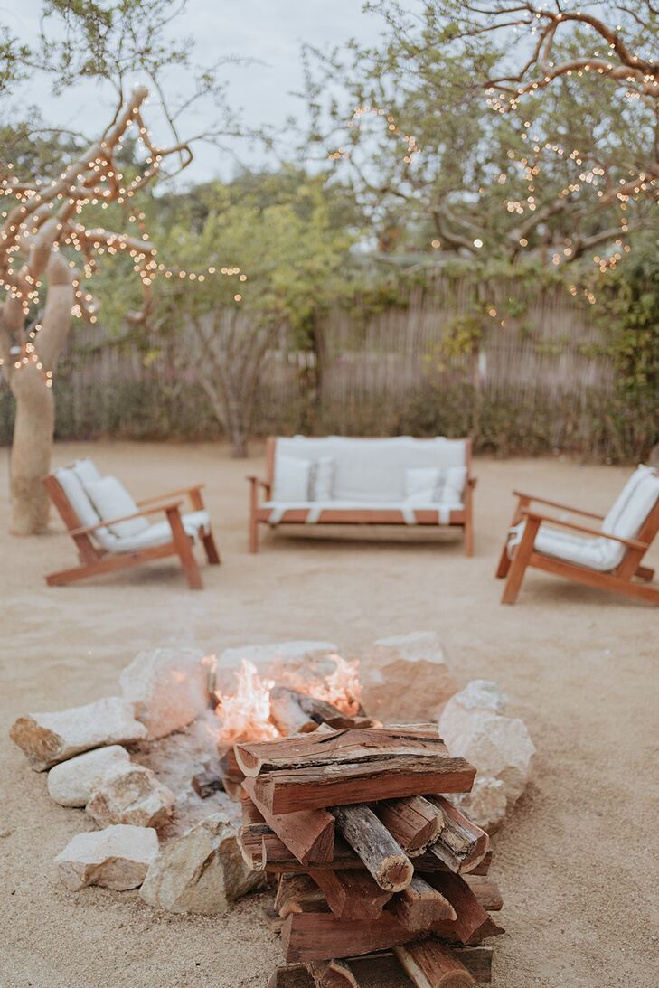 Lounge Area With Couches and Fire Pit During Cocktail Hour