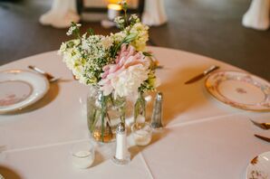 Pink Chrysanthemum and Yellow Stock Centerpiece