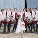 Red Bridesmaids Dresses with White Lace Cardigans