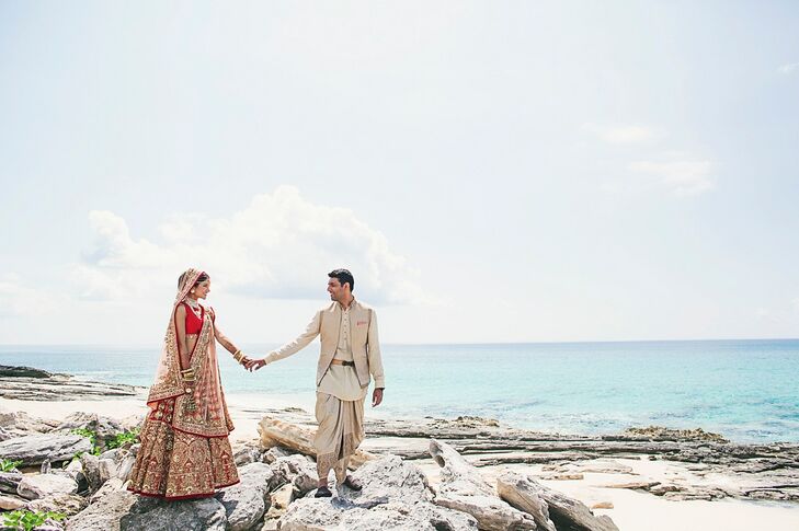 The couple hosted their wedding where Neeraj proposed, the Amanyara resort in Turks and Caicos, where the blue and green waters added another dimension of color to the Indian celebration.