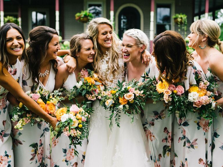 bright yellow halter bridesmaid dresses