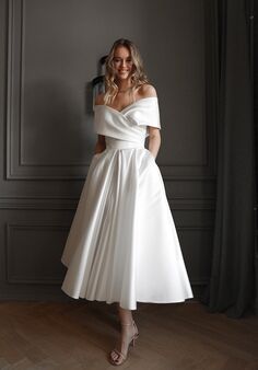 Olivia Bottega Satin Midi Wedding Dress Cameron A-Line Wedding Dress