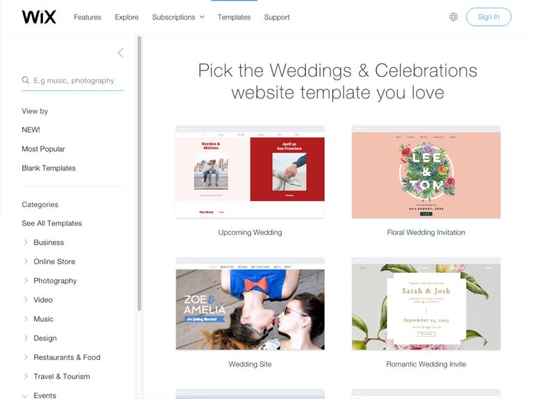 Wix Wedding Website templates 