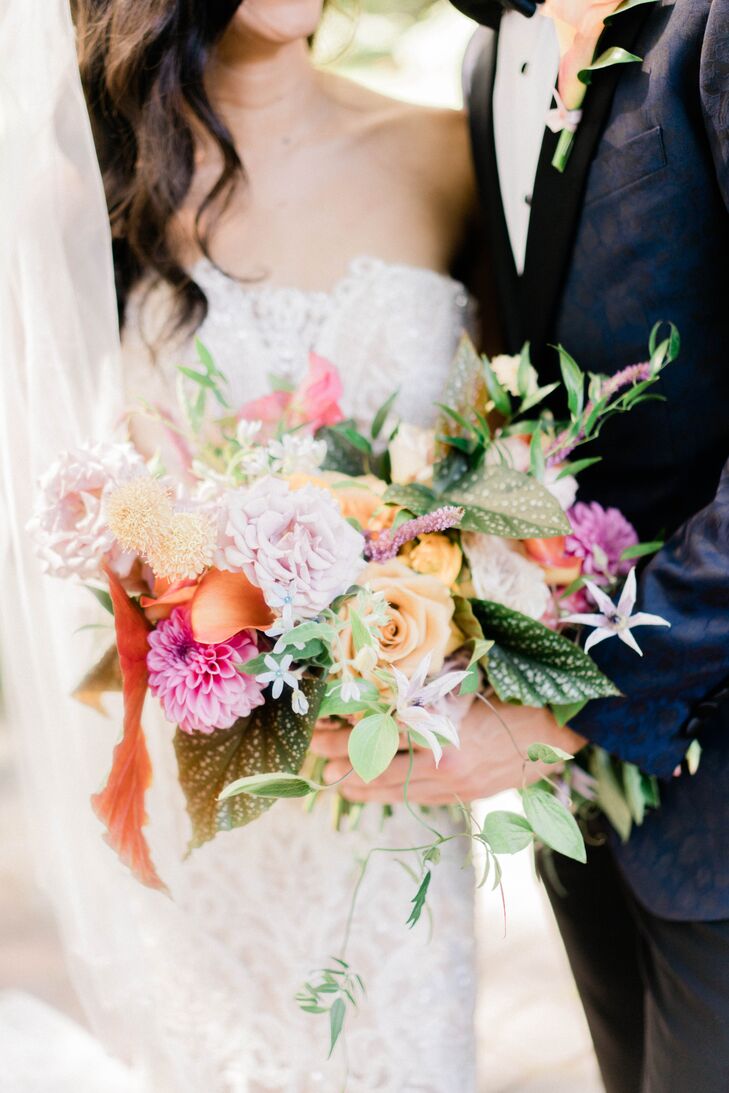 Colorful Bouquet with Roses and Dahlias
