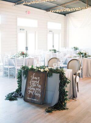 Rustic Wood Sweetheart Table Sign with Bible Verse