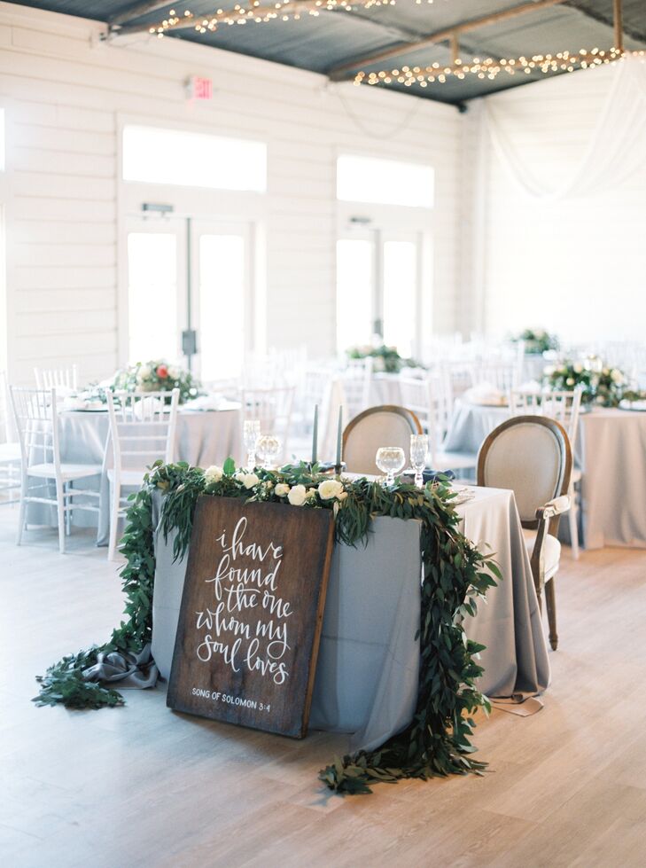 Rustic Wood Sweetheart Table Sign with Bible Verse