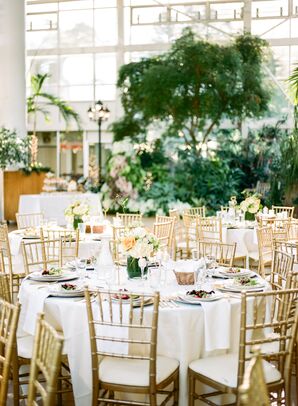 White Dining Tables with Gold Chiavari Chairs