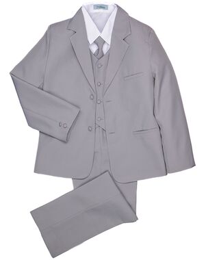 Little Tuxedos "Mason" Kids Light Grey Suit (5-Piece Set) Flower Girl Dress and Ring Bearer Outfit