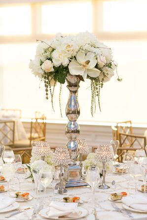 Tall White Orchid and Rose Reception Centerpiece