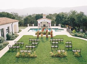 The Wedding Ceremony Took Place on a Lawn Overlooking a Pool and Estate