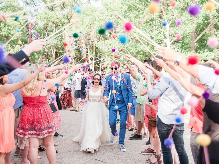 Pom pom wands wedding exit
