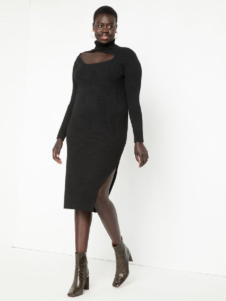 Black long sleeve turtleneck sweater dress