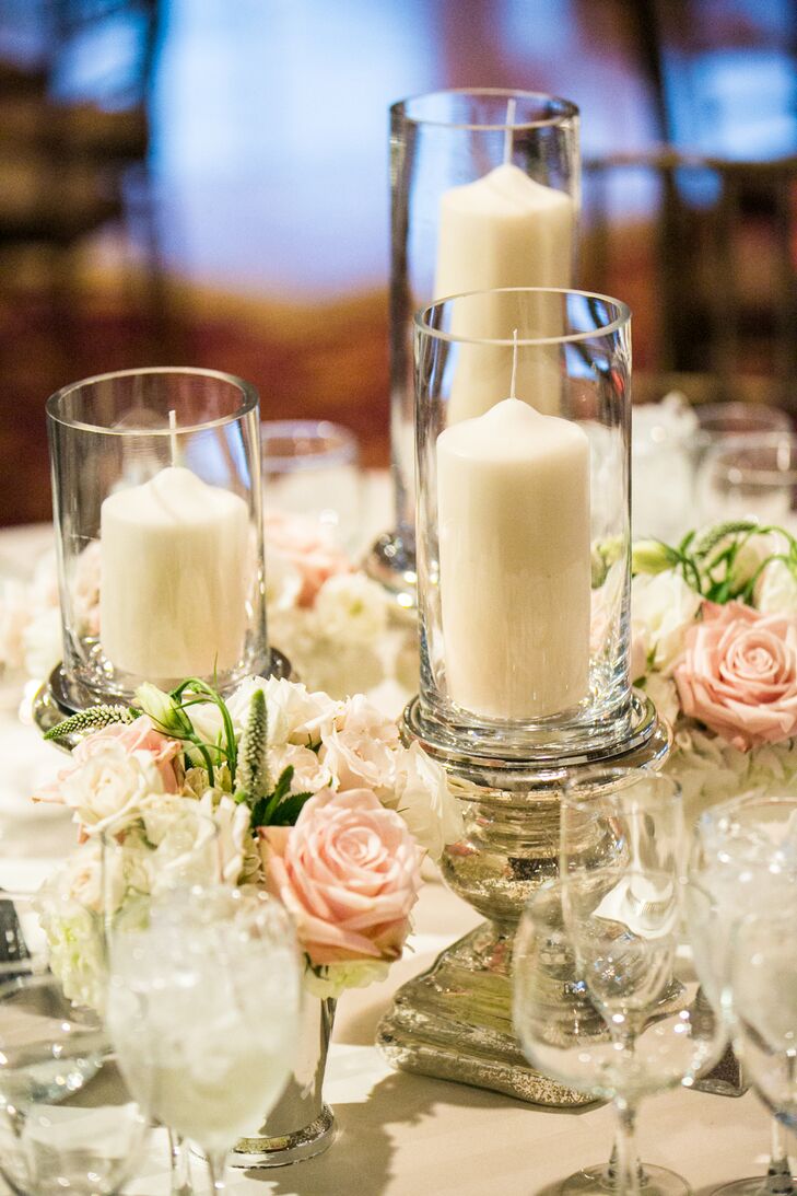 Tall White Candles in Glass Votives