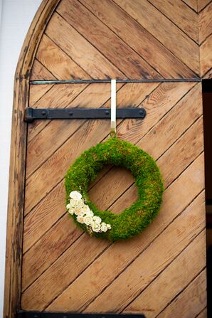 Yellow and Green Wreath on Church Doors