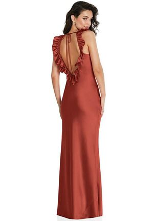 Dessy Group Ruffle Trimmed Open-Back Maxi Slip Dress - 8219 Scoop Bridesmaid Dress