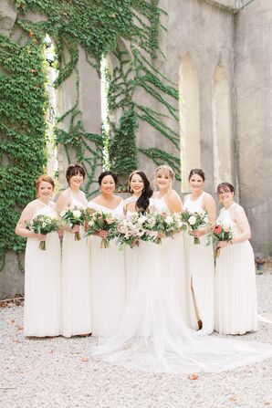 contemporary bridesmaid dresses Pale Wheat Thin Strap Scoop Neck Corset Modern Slit Bridesmaid Dresses main image 1