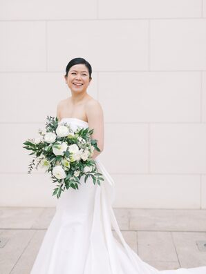 Bride in Strapless Dress for Wedding at Segerstrom Center for the Arts in Costa Mesa, California