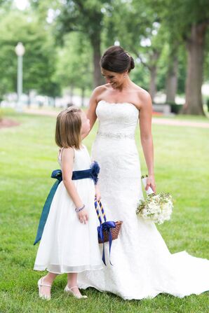 White and Navy Flower Girl Dress