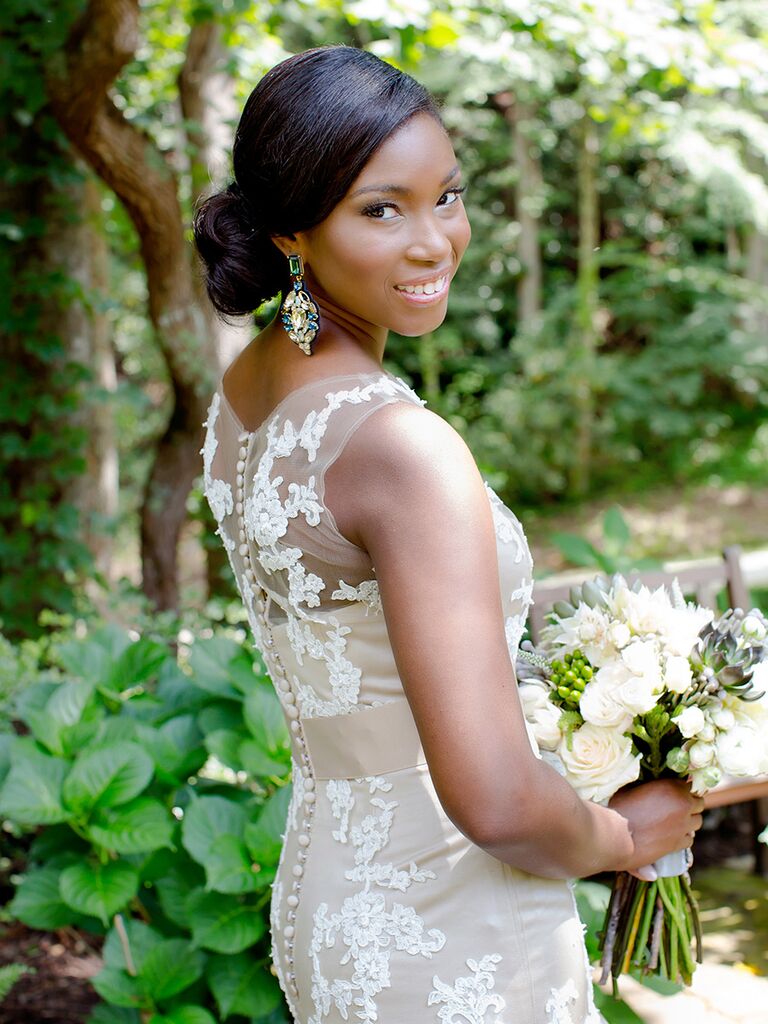 Sleek low bun wedding updo